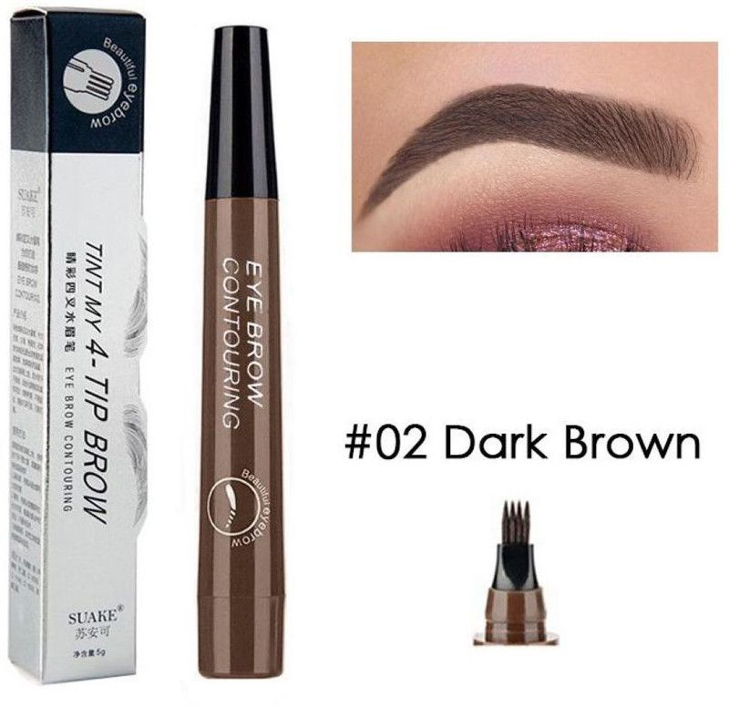 Digital Shoppy TINT MY 4-TIP BROW Liquid Eyebrow Pencil Waterproof (No 2 )  (Dark Brown)