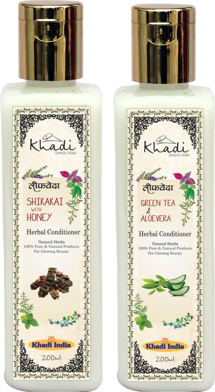 Leafveda Khadi Combo Shikakai with Honey and Green Tea-Aloevera Herbal Conditioner 100% Pure and Natural Pack of 2  (400 ml)