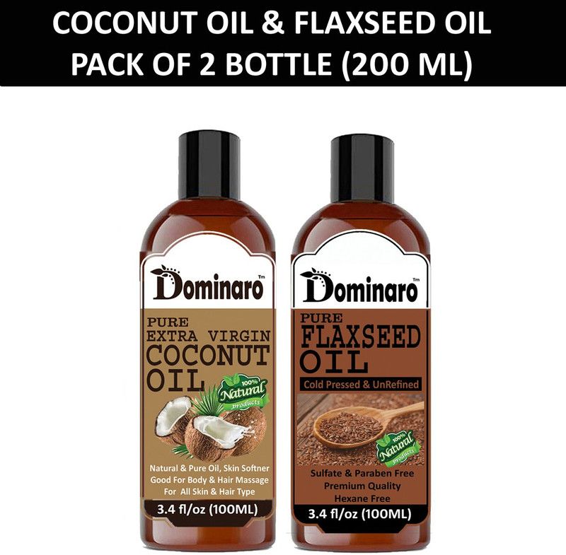 Dominaro 100 % Pure & Natural Virgin Coconut Oil & Flaxseed oil (Combo Pack of 2 Bottle 200ml Hair Oil  (200 ml)