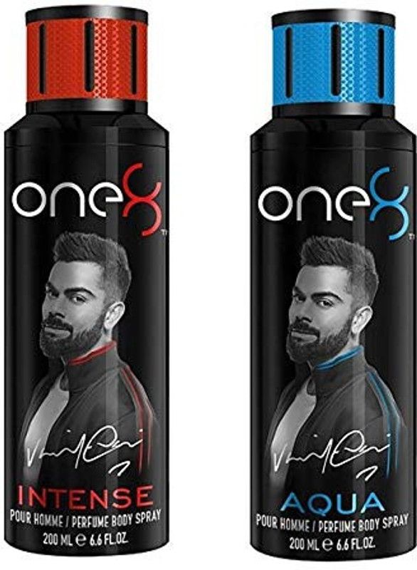 one8 by Virat Kohli INTENSE AND AQUA POUR HOMME PERFUME BODY SPRAY DEODORANT Deodorant Spray - For Men  (400 ml, Pack of 2)
