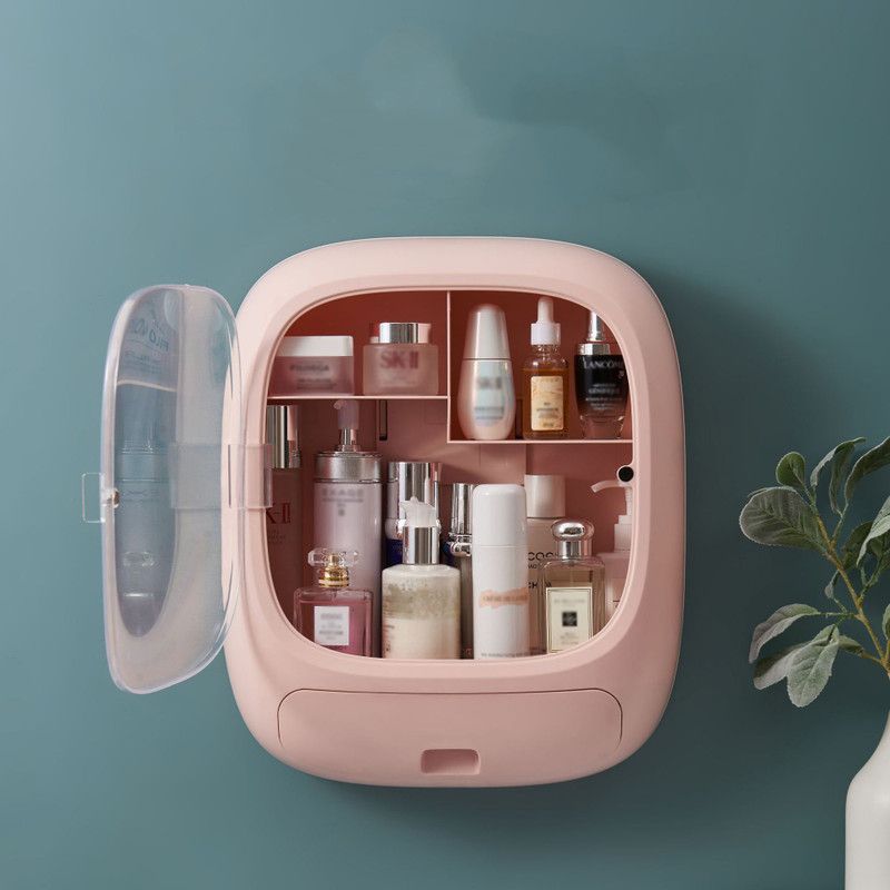 Trendegic Wall mount waterproof bathroom cosmetic box organizer case perfume storage box Makeup Vanity Box  (Pink)