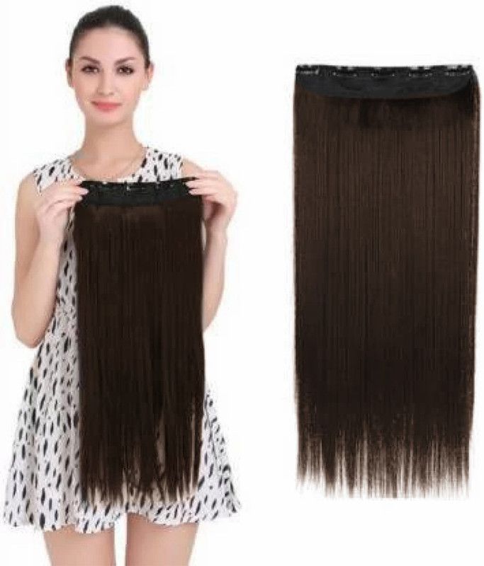 Clixfox Straight brown Natural Extensions 22Inch Pack of 1 Extension with 5 clip Hair Extension
