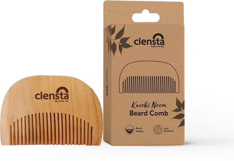 Clensta Kacchi Neem Beard Wooden Comb| Lock-In Moisture, Detangle, Frizz Control
