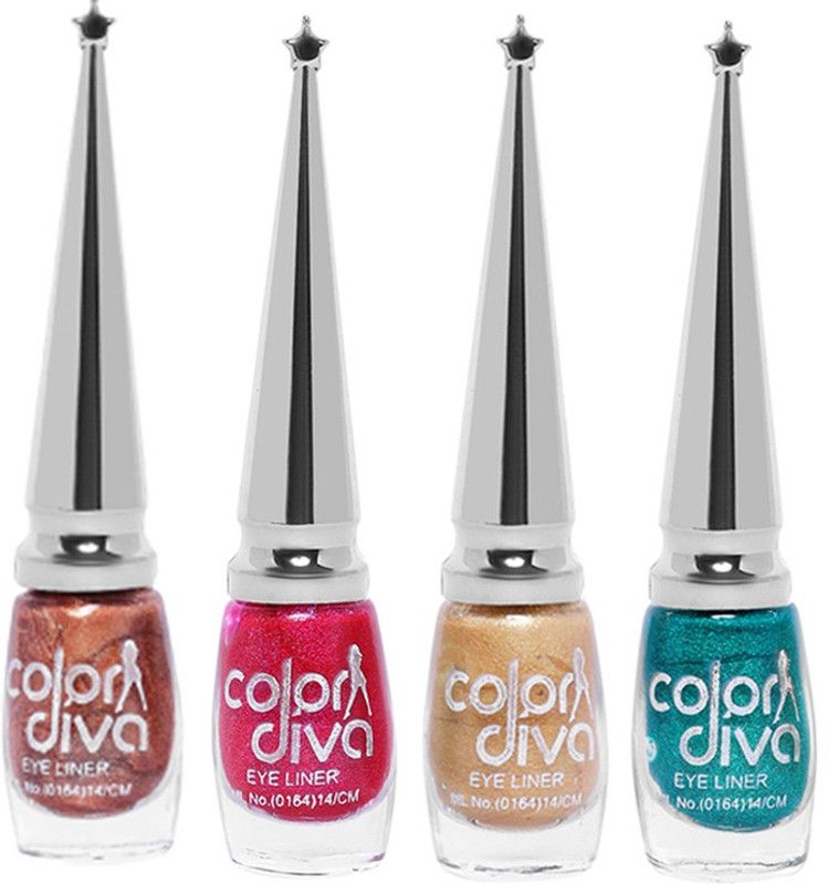 Color Diva BRS Liquid Eyeliner (COPPER, DARK PINK, GOLDEN, GREEN) (Set of 4) 6 ml  (Multicolor)