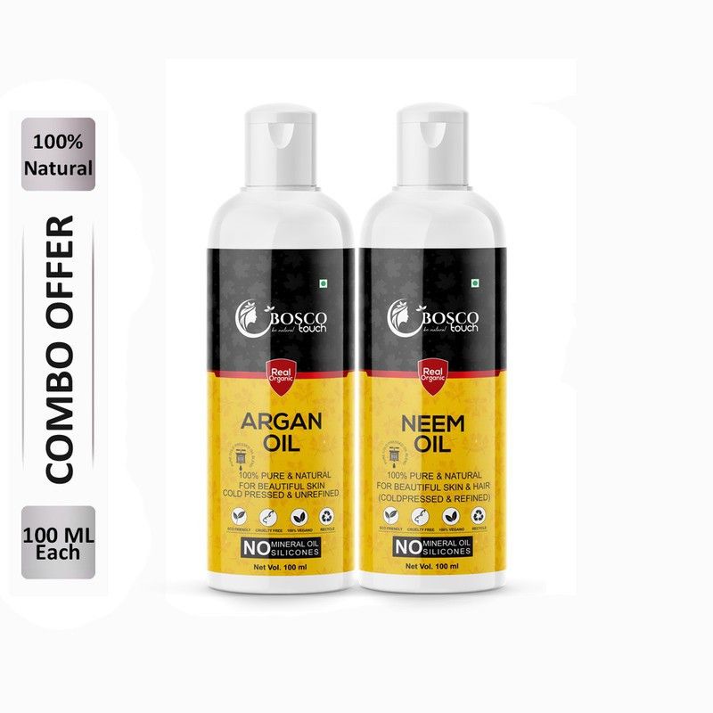 Bosco Touch 100% Pure Argan Oil 100ML & Neem Oil 100ML Combo For Rapid Hair Growth, Anti Hair Fall, Split Ends & Promotes Softer & Shinier Hair (Pack Of 2) Hair Oil  (200 ml)