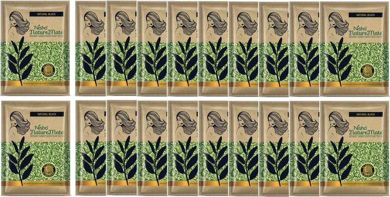 Nisha Nature Mate Henna Based Hair Color(10g X 20 Pouch) , Natural Black