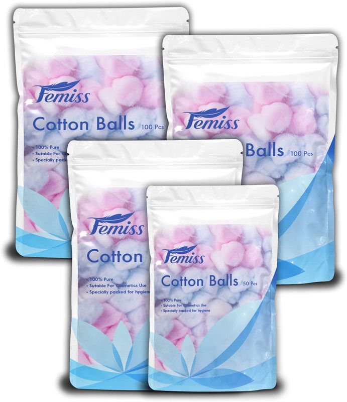 Femiss cotton balls-100 (pack of 3) & 50 pieces  (4 Units)