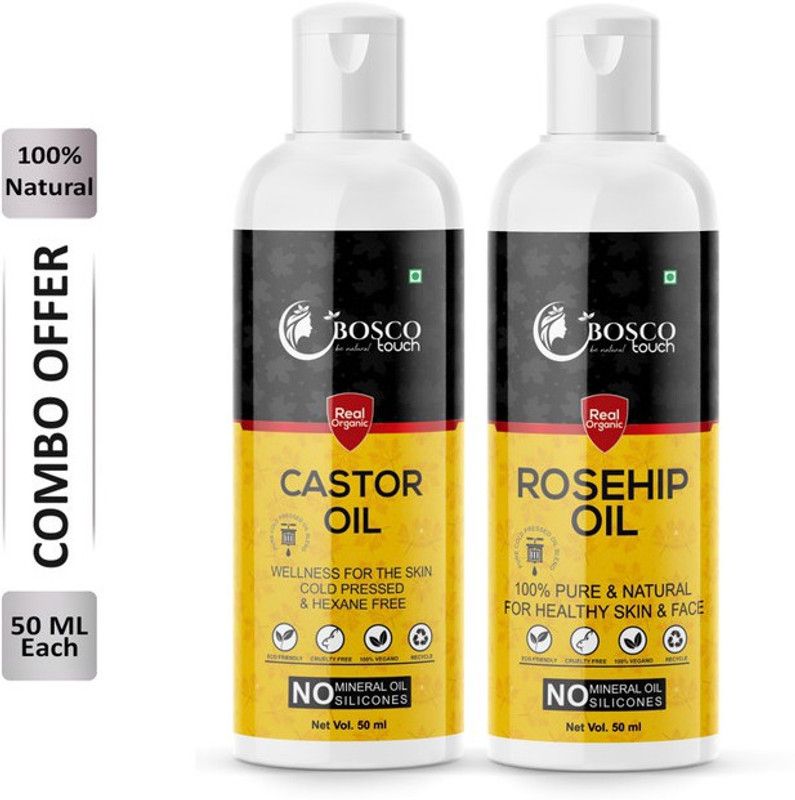 Bosco Touch 100% Pure Castor Oil 50ML & Rosehip Oil 50ML Combo For Rapid Hair Growth, Anti Hair Fall, Split Ends & Promotes Softer & Shinier Hair (Pack Of 2) Hair Oil  (100 ml)