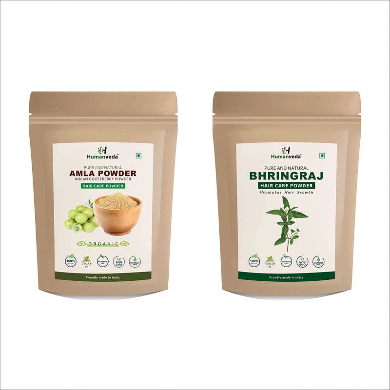 Humanveda 100% Natural Organic Bhringraj Powder | Eclipta alba And Amla Fruit Powder | Indian Gooseberry For Skin and Hair care - (100g+100g= 200g)  (200 g)