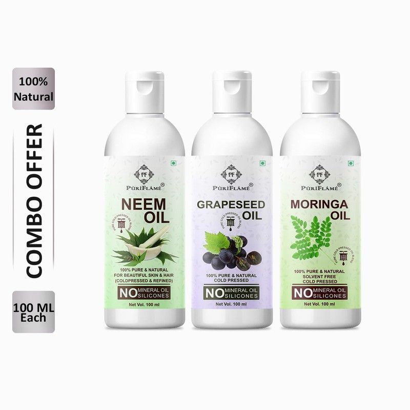PuriFlame 100% Pure Neem Oil 100ML & Grapeseed Oil 100ML & Moringa Oil 100ML Combo Hair Oil  (300 ml)