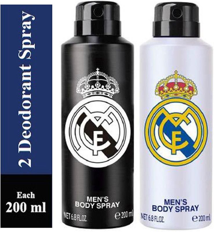 Real Madrid One BLACK and One WHITE Deodorant Spray for Men Deodorant Spray - For Men  (400 ml, Pack of 2)