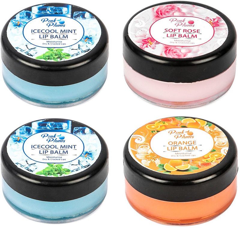 PINK PLUMS Lip Balm for Moisturise Dry & Cracked Lips, Icecool mint, Soft rose, Icecool mint, Orange Combo Offer (Pack-4), Each 10g LBM459 Icecool mint, Soft rose, Icecool mint, Orange  (Pack of: 4, 40 g)