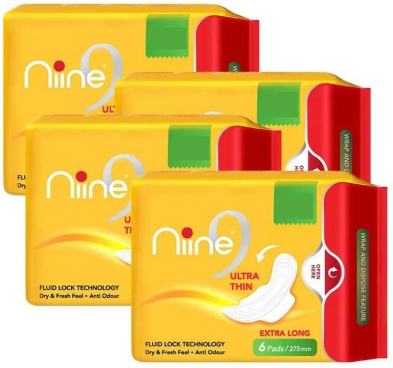 nine Ultra Thin Comfort Sanitary Napkins Extra Long Pack of 6 Pieces Each Sanitary Pad  (Pack of 4)