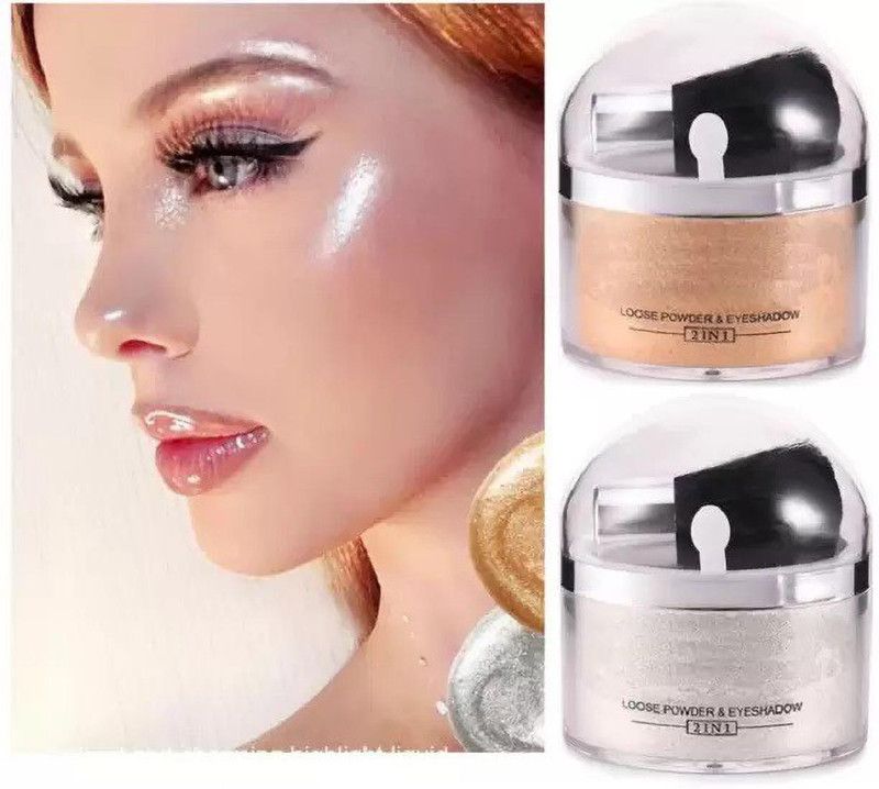 YAWI 2 IN 1 WHITENING LOOSE POWDER Highlighter (Silver) {Gold} Pack Of 2 Highlighter  (GOLD, SILVER)
