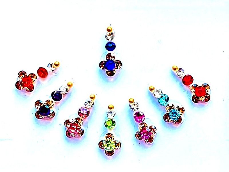 QUBIX New Best Bindi Combo Pack 10 flaps Multicolors Bindi SB128 For head Multicolor Bindis  (stone bindi)