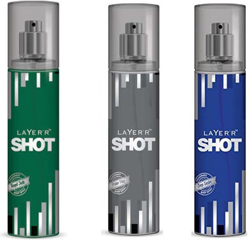 LAYER'R SHOT DEEP DESIRE FRAGRANT BODY SPRAY + SHOT POWER PLAY FRAGRANT BODY SPRAY + SHOT ROYAL JADE FRAGRANT BODY SPRAY Deodorant Spray - For Men  (135 ml, Pack of 3)