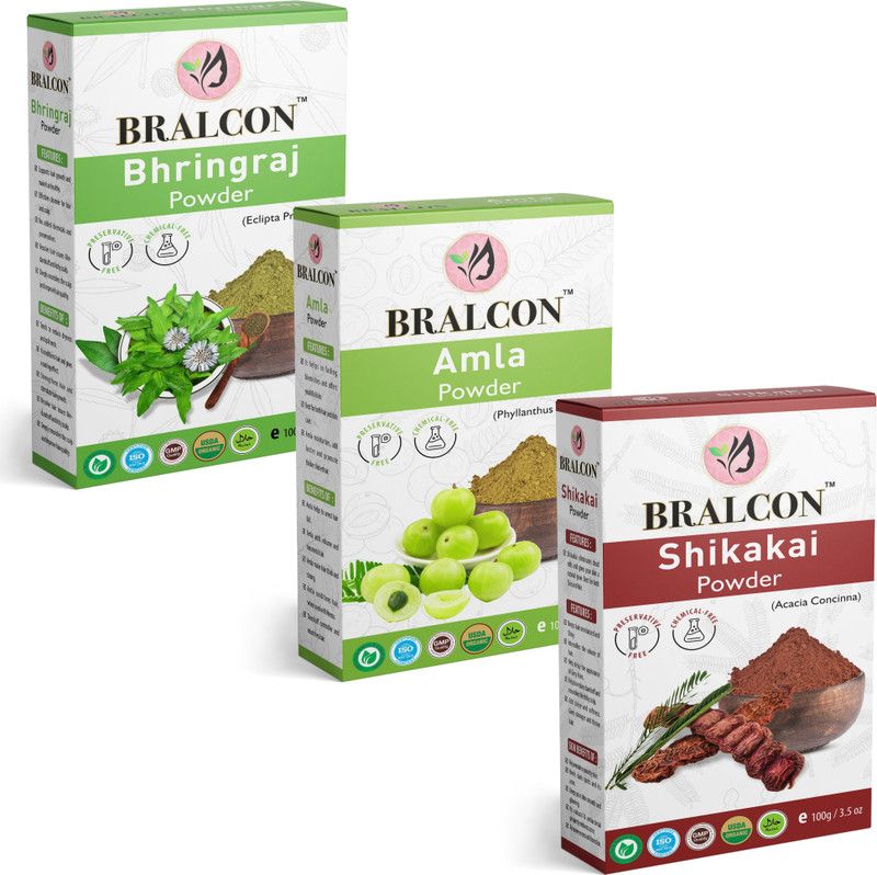 BRALCON Organic Amla Powder, Shikakai Powder, Bhringraj Powder Combo -(100g x 3 Pack) |  (300 g)
