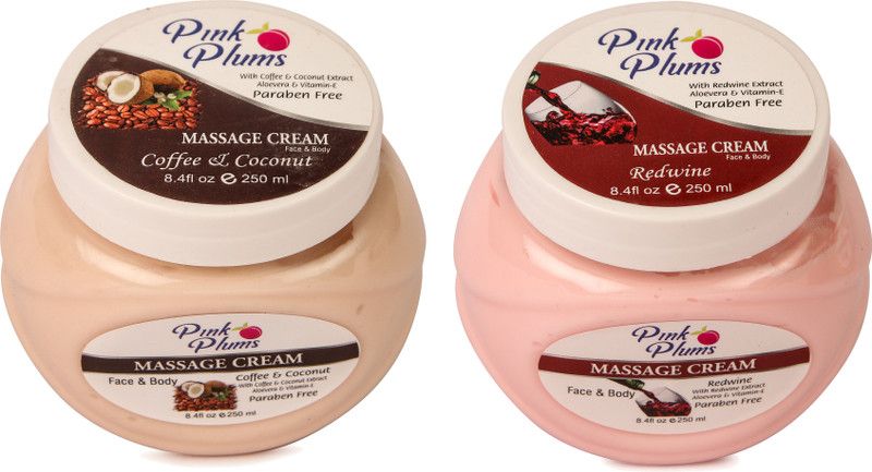 PINK PLUMS Coffee & Coconut and Redwine MASSAGE CREAM For Face With Vitamin-E, For Women's and Men's (All Skin Type), 250ml Each - Pack of 2, COMBO Offer  (500 ml)