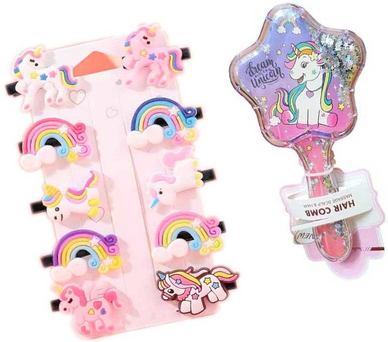 Attractive 1Star Shape Comb With Hair Clips Set (10 Piece) For Kids/Baby Girl hair combo  (Multicolor)