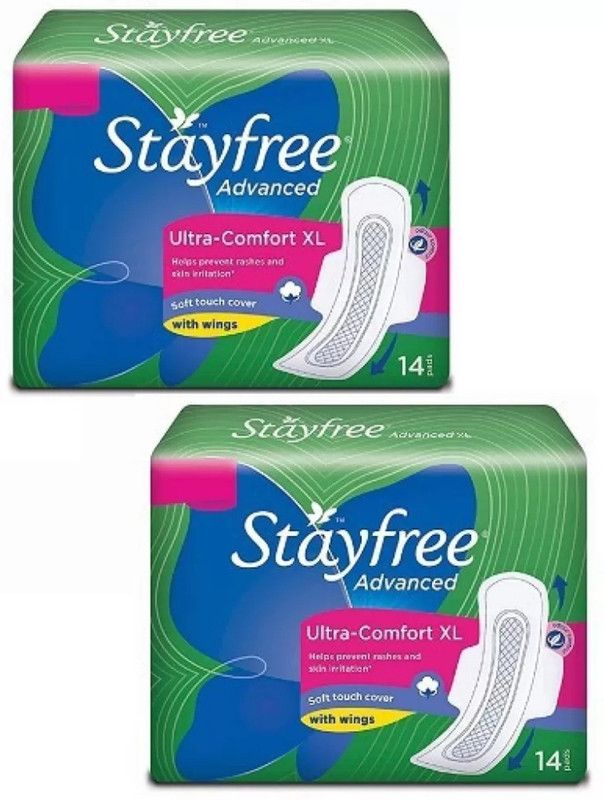 STAYFREE Advanced Ultra Comfort Sanitary Napkins with Wings XL - 14+14 Pieces Sanitary Pad  (Pack of 2)