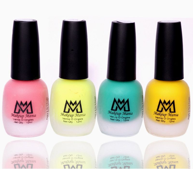 Makeup Mania Matte Nail Paint Combo, Home & Professional Use (MM#60) Pink, Parrot Green, Green, Yellow  (Pack of 4)