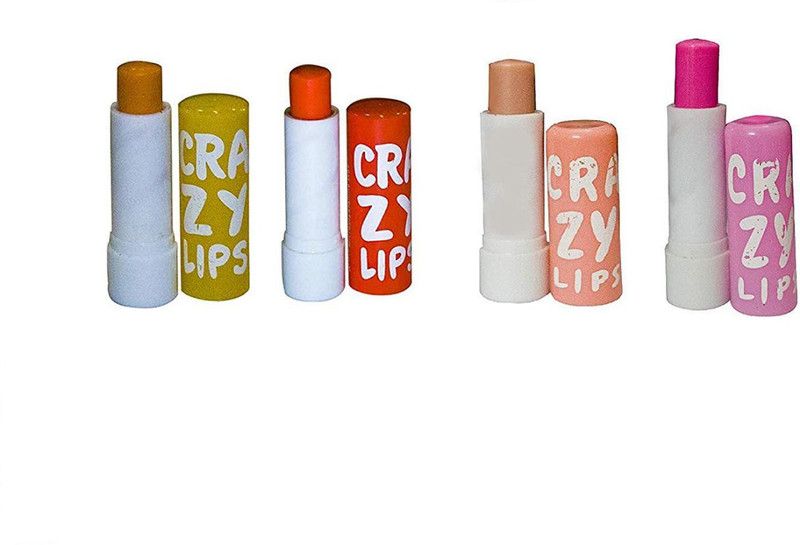 Crazy lips Women's lip balm long lasting colours strawberry, Gives a Gloss, Shimmer finish look  (Pack of: 4, 400 g)