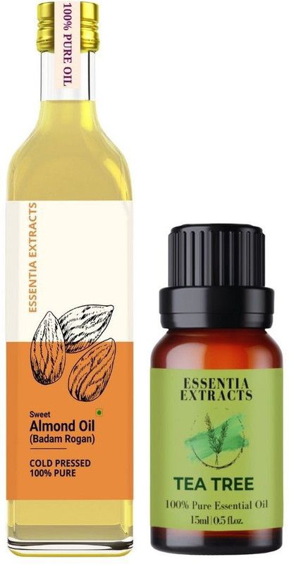 ESSENTIA EXTRACTS Combo of Tea Tree Essential Oil & Sweet Almond Oil, Natural & Pure, for Acne, Pimples, Scars, Skin, Face, Hair care & Dandruff, Undiluted | Pack of 2 (15ML +100ML)  (115 ml)