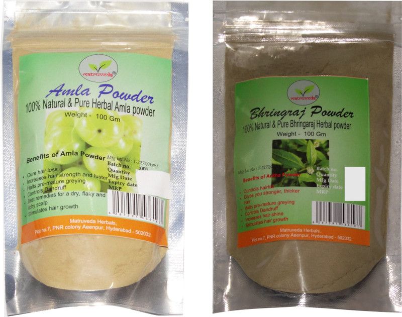 matruveda 100% Pure & Natural Amla & Bhringraj Powder (Pack of 2) Each 100gm  (200 g)