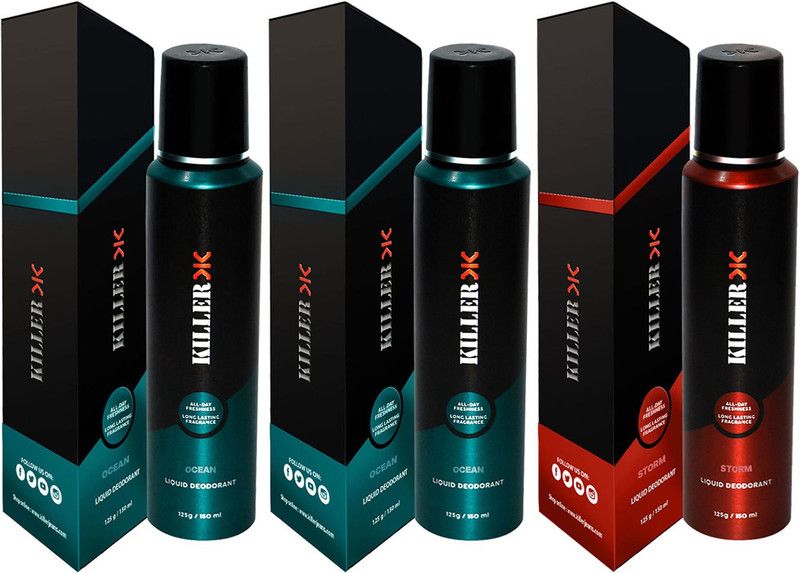 KILLER OCEAN, OCEAN ,STORM Deodorant Spray - For Men (450 ml, Pack of 3) Body Spray - For Men & Women (450 ml, Pack of 3) Deodorant Spray - For Men & Women  (150 ml, Pack of 3)