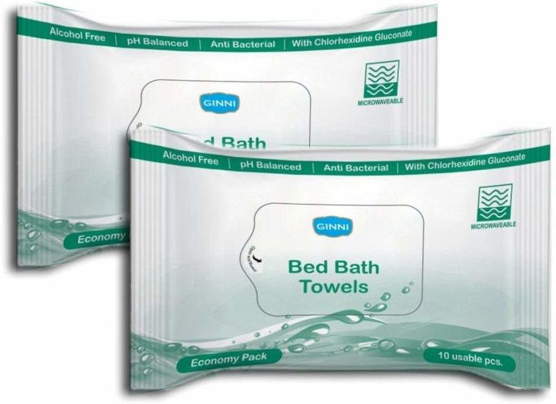 GINNI Hygiene Bed Bath Towel Wet Wipes for Adults, Patients & Refreshing Sponge Bath (Pack Of 2) (10 Towels Per Pack)  (20 Tissues)