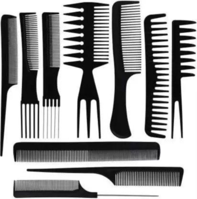 Valhalla 10 pcs Combs set black Salon Hair Cut Styling Hairdressing Barbers Combs Brush Set