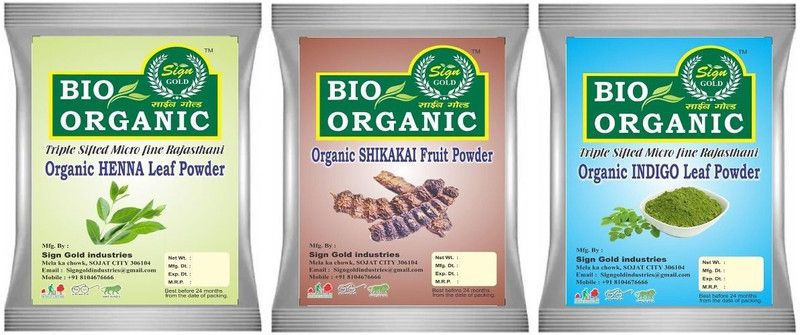 sign gold 100% natural Henna Indigo Shikakai Powder Combo For Hair (300 g)  (300 g)