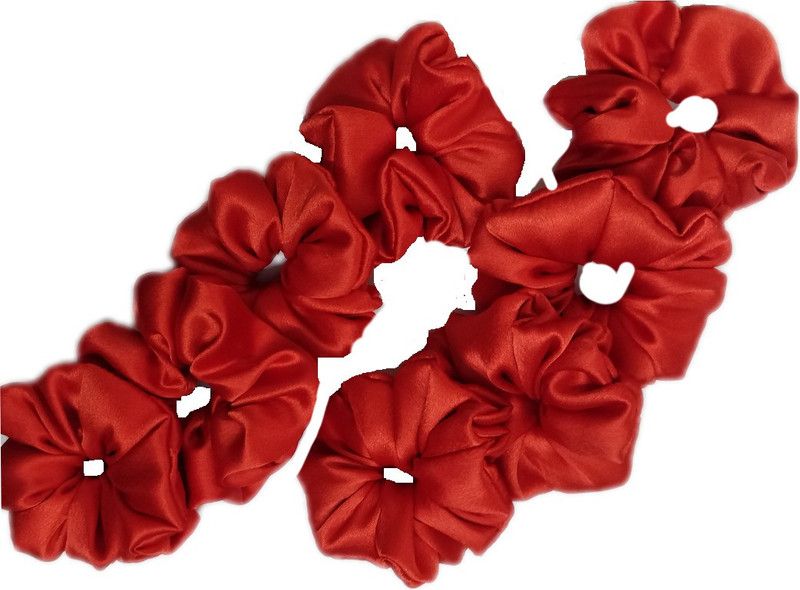 IBDA Pure Red (Pack of 08) Premium Silk Hair Scrunchies, Hair Ties, Adjustable Size. Rubber Band  (Red)