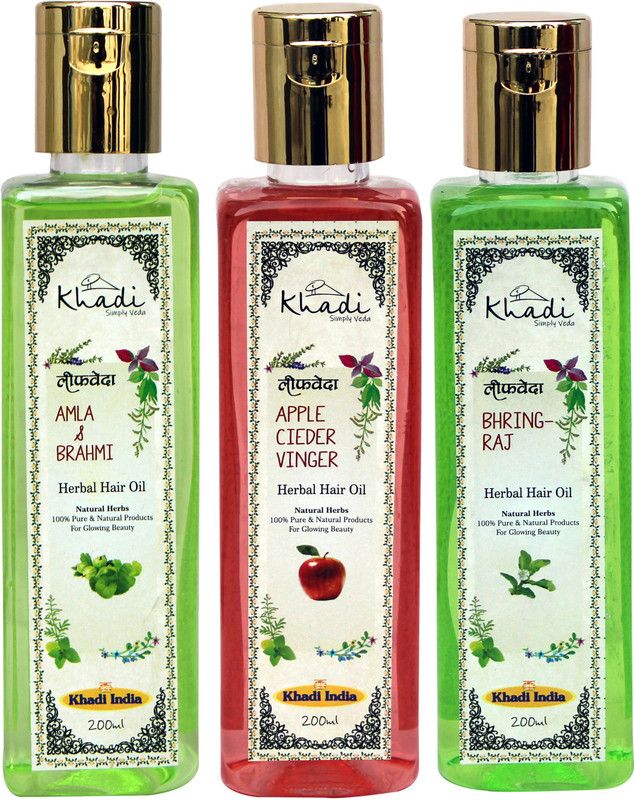 Leafveda Khadi Herbal and Natural Amla-Brahmi and Apple Cieder Vinger, Bhringraj Oil Hair Oil Pack of 3 Hair Oil  (600 ml)