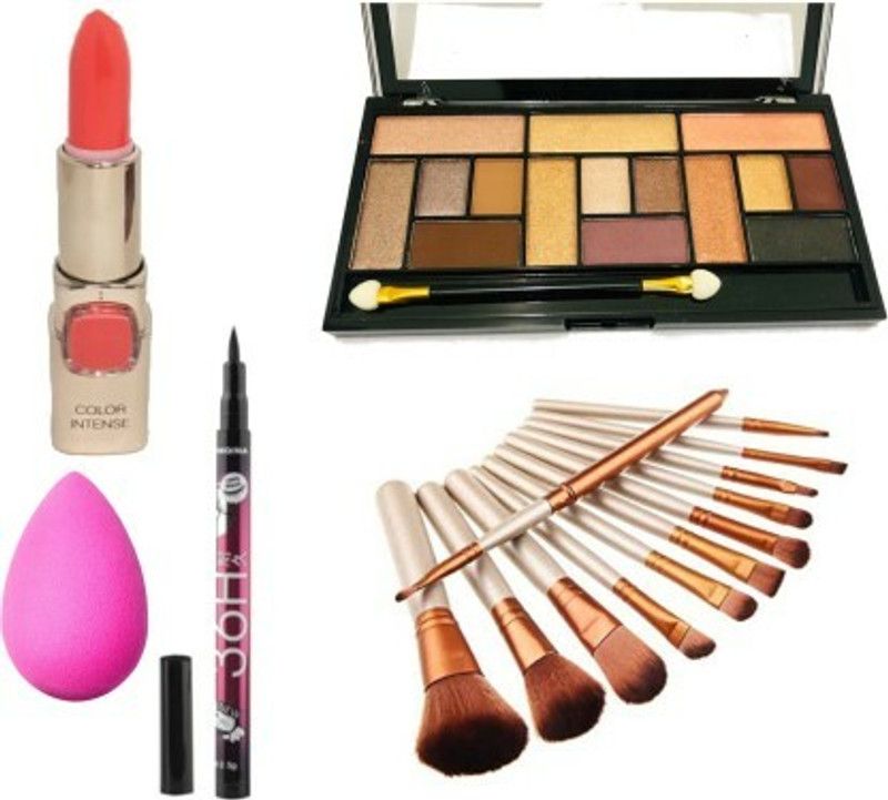 CAZO 1 Eye Shadow, 1 Eye Liner, 1 Puff, 12 Pcs Naked Brush, 1 Lipstick 200 g  (multicolour)