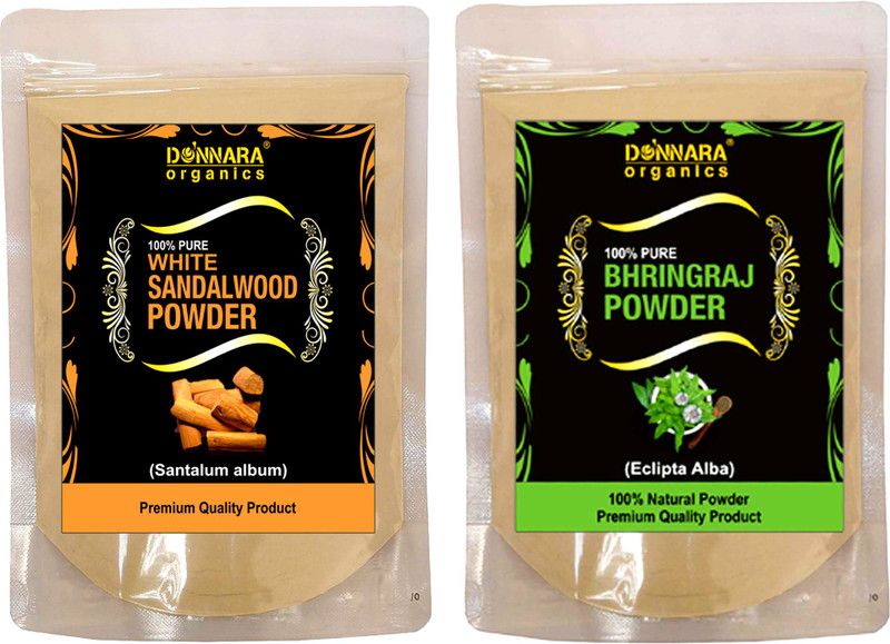 Donnara Organics 100% Pure & Natural Sandalwood Powder and Bhringraj powder Combo pack of 2 of 150 gms(300 gms)  (300 g)
