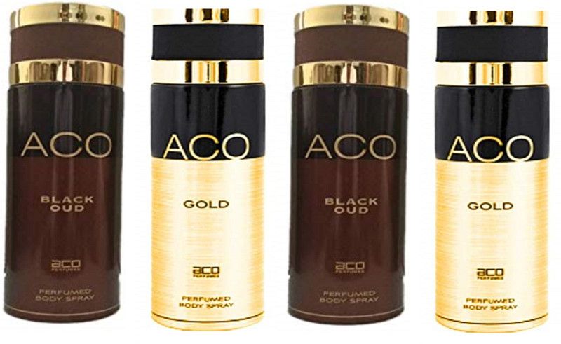 aco 2 Black Oud and 2 Gold Perfumed Body Spray 200ML Each (Pack of 4) Body Spray - For Men & Women  (800 ml, Pack of 4)