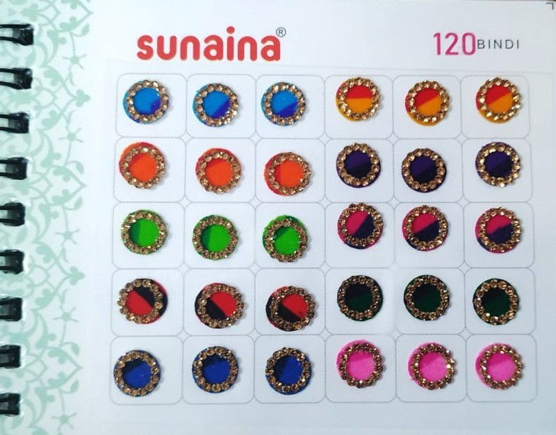 SUNAINA New Mini Spiral Multicolor DoubleShade Stone Border 120 Bindi Book FOREHEAD Multicolor Bindis  (STICK ON)