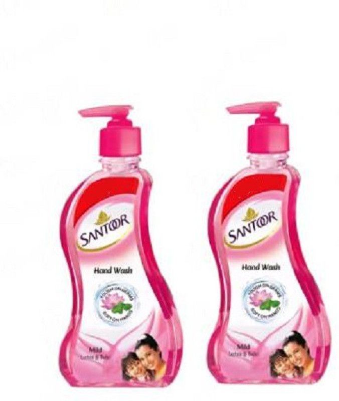 Santoor Mild Gentle Hand Wash, 215ml (Pack of 2) with Natural goodness of Lotus & Tulsi Hand Wash Pump Dispenser  (2 x 215 ml)