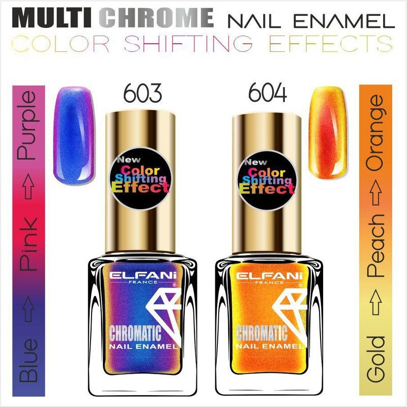 Elfani Multi Chrome colour shifting / changing effect nail polish combo MULTICOLOR  (Pack of 2)