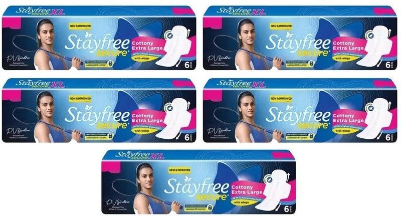 STAYFREE Secure cottony Extra large XL 6+6+6+6+6 Sanitary Pad  (Pack of 5)