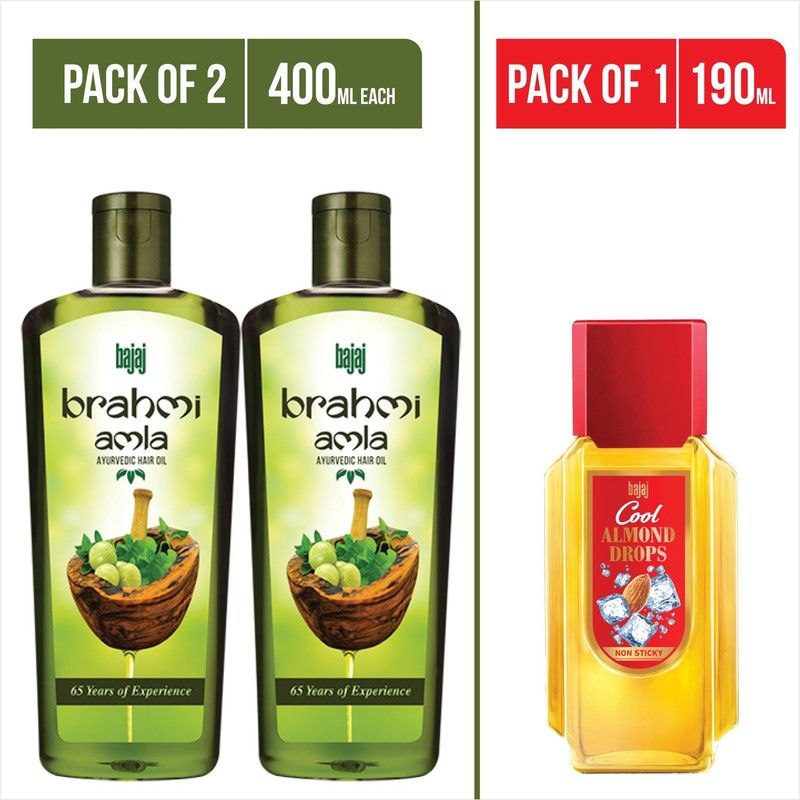 BAJAJ Brahmi Amla Hair Oil (400ml x 2) and Cool Almond Drops Hair Oil (190ml x 1) Hair Oil  (990 ml)