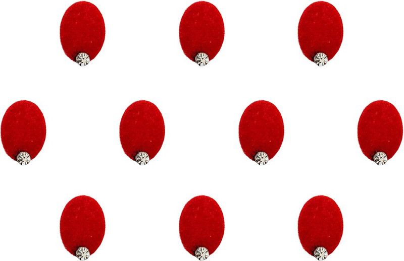 Comet Busters Fancy Red Oval Bindi With Silver Stone (10mm) (BIN1512) Forehead Red Bindis  (Oval)