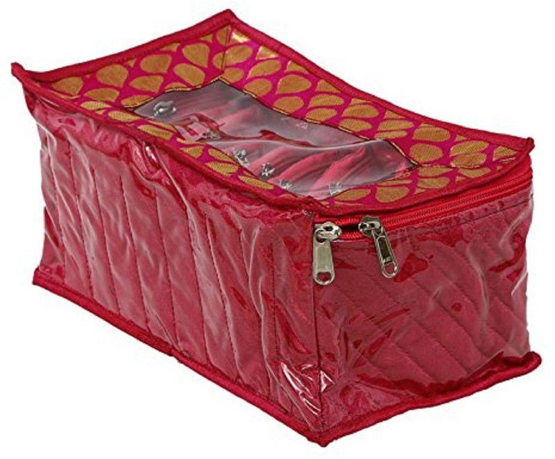 KUBER INDUSTRIES Pink Fabric 10 Transparent Pouches Jewellery Box Casual Vanity Box  (Pink)
