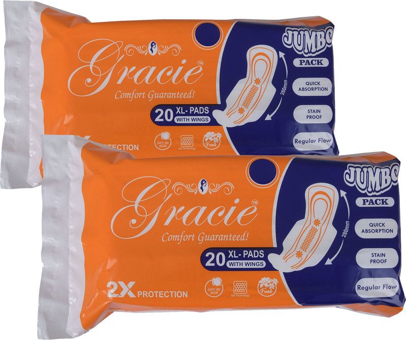 GRACIE Naturally Soft XL Super Saver Sanitary Pads for Women 40 pads (pack of 2) Sanitary Pad  (Pack of 2)