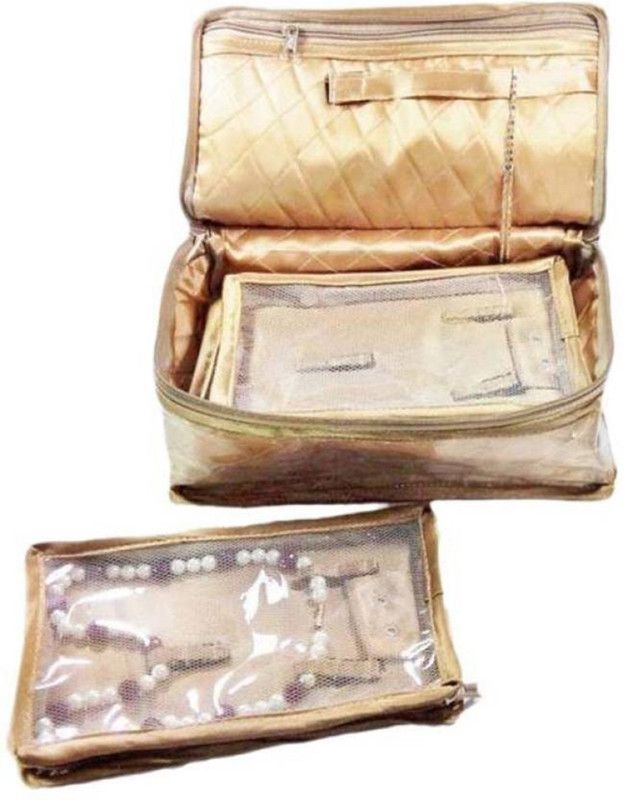 Ajabh Pack of 1 Necklace pouch bridal organizer jewellry srorage jewellery and Cosmatic pouch Vanity Box  (Gold)