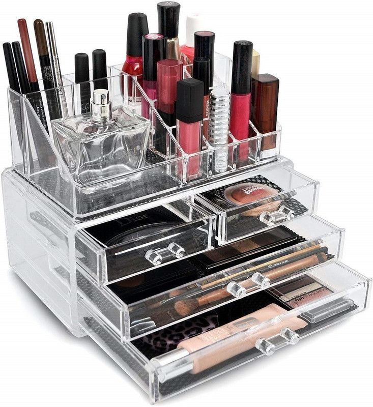 Vpllex 4 Drawer Plastic Cosmetic Makeup Jewellery Lipstick Storage Box Make up Vanity Box  (Clear)