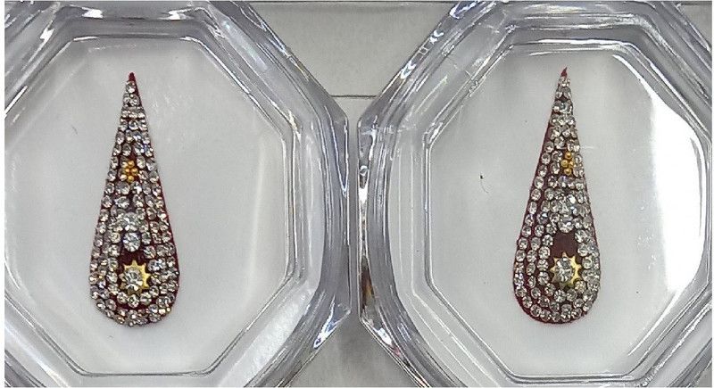 ONLINE JUNCTION OJ Stone Stud Long Bridal Dulhan Groom Bindi Pack of 2 Forehead Multicolor Bindis  (Bridal)