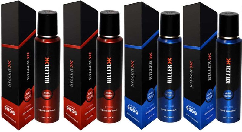 KILLER 2 Storm, 2 Cyclone (150ml Each) Deodorant Spray - For Men & Women  (600 ml, Pack of 4)