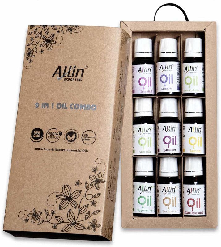 Allin Exporters 9 in 1 Combo Aromatherapy Therapeutic Grade Aroma Essential Oils for Diffuser  (135 g)